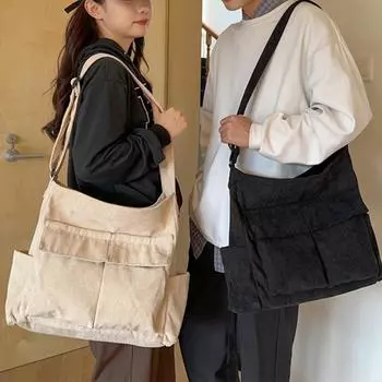 Вельветовая женская сумка через плечо, большая вместимость, винтажная сумка-мессенджер, унисекс, сумка через плечо