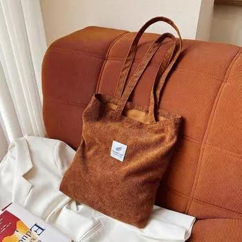 Вельветовая женская сумка-тоут, простая сумка через плечо, сумка с декором в виде нашивки с буквенным принтом