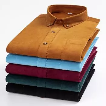 Вельветовая зимняя рубашка из 100% хлопка для мужчин, теплая, с длинными рукавами, стандартная посадка, легкая в уходе, удобная мужская офисная уличная одежда, однотонная 39