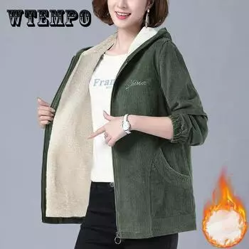 Вельветовое короткое пальто с бархатной подкладкой, женское осеннее и зимнее пальто для мам, свободное теплое пальто из овечьей шерсти XL коричневый