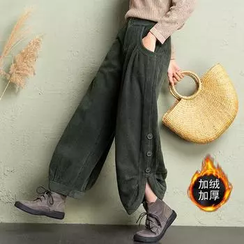 Вельветовые брюки Daddy женские бархатные с высокой талией 2024 осень-зима новые полосатые бархатные шаровары свободные утолщенные сапоги M