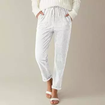 Вельветовые брюки для женщин, повседневные эластичные брюки с высокой талией на шнурке, прямые брюки, свободные удобные брюки с карманами M белый