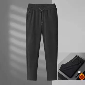 Вельветовые брюки осень и зима новые утолщенные мужские деловые брюки прямые свободные повседневные брюки теплые брюки мужские большого размера L чёрный