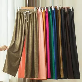 Вельветовые брюки, осенние и зимние драпированные брюки с высокой талией, повседневные широкие брюки One Size чёрный