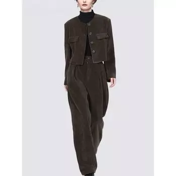 Вельветовые брюки широкие от бедра Весенне-осенняя одежда Ретро стиль Гонконга Пальто Dark Curry M