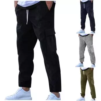 Вельветовые брюки, спортивные штаны, свободные прямые мужские повседневные брюки с несколькими карманами L армия зеленый