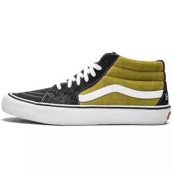 Вельветовые кроссовки унисекс Vans Supreme x Sk8 Mid Pro желто-черные VN0A347UPUH
