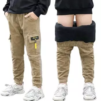 Вельветовые штаны для мальчиков 3–13 лет, детские толстые штаны, осенне-зимняя одежда для больших детей для мальчиков