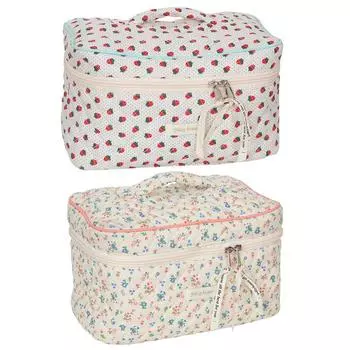 Вельветовые сумки для стирки, стеганая хлопковая женская сумка для хранения туалетных принадлежностей, эстетичная легкая косметичка, большая вместительная дорожная косметичка strawberries