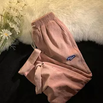 Вельветовые женские широкие брюки, мешковатые повседневные прямые брюки, винтажная одежда, летние корейские модные брюки большого размера для мужчин и женщин S бежевый