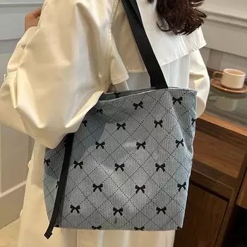 Вельветовый бант с принтом 2024 года, новая модная повседневная сумка через плечо в иностранном стиле, портативная сумка большой вместимости серый