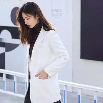 Вельветовый белый пиджак для женщин, ранняя весна, новый корейский стиль, свободный повседневный костюм S белый