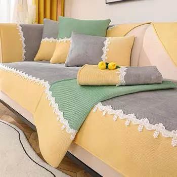 Вельветовый чехол для дивана, универсальный нескользящий чехол на диван для четырех сезонов для гостиной, бархатный полный чехол, защитный чехол для мебели 70x70cm 1pc светло-синий