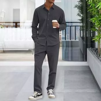 Вельветовый комплект из рубашки и брюк для мужчин, классический деловой повседневный комплект из 2 предметов: рубашка и брюки M белый