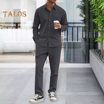 Вельветовый комплект из рубашки и брюк для мужчин, классический деловой повседневный комплект из 2 предметов, рубашка и брюки, одежда на весну и осень, повседневный офисный костюм M белый