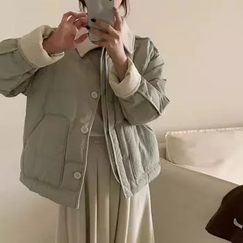 Вельветовый пуховик для женщин 2024 года, зимняя новая милая мода, контрастный цвет, теплая куртка небольшого размера one size fits all хаки