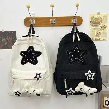 Вельветовый рюкзак большой вместимости для колледжа, новый студенческий рюкзак One Size чёрный