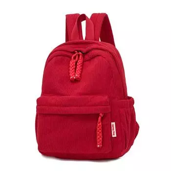 Вельветовый школьный рюкзак Женский рюкзак Большой вместимости Студенческий дорожный рюкзак красный