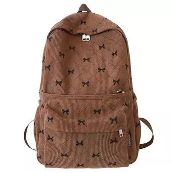 Вельветовый женский рюкзак с бантом Вельветовый школьный рюкзак для студентов коричневый