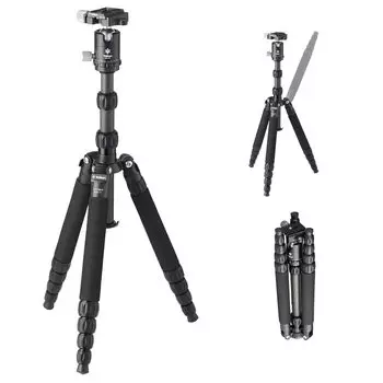 Velbon Travel Carbon 5 Carmagne N453 TT Leg Reversible Compatible Shoe Free Head Carbon Equipped with Monopod Function Black Tripod, Tiers, AZ,