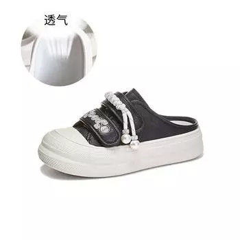 Velcro bag head slippers women s 2025 summer new outer wear big head half drag fashion sandals flat bottom versatile women s shoes 35