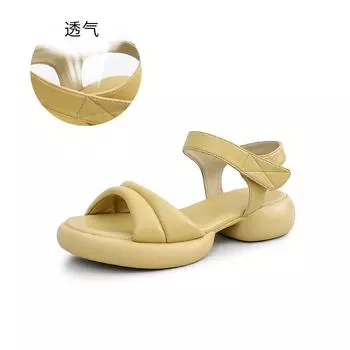 Velcro fish mouth sandals women 2025 summer new thick heel beach sandals fairy small fragrant sandals fashion woman 35