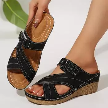 Velcro fish mouth women s slippers 43 large size sewing line women s shoes 2025 summer wear platform shoes 36 белый