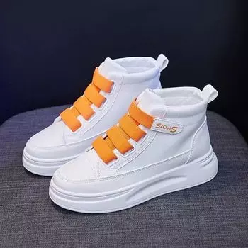 Velcro high-top shoes women s spring 2024 new student versatile little white shoes popular spring and summer sports and leisure shoes 35 оранжевый