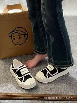 Velcro little white shoes canvas half slippers women s autumn 2025 new platform two wear one pedal casual board shoes 35