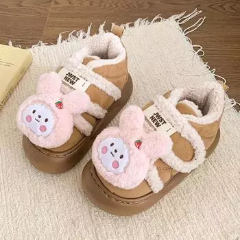 Velcro Outer Cotton Shoes, Thickened with Velvet, Warm Non-slip Flat Shoes Women Cute Cartoon Zapatos Mujer Chaussure Femme 36-37 розовый