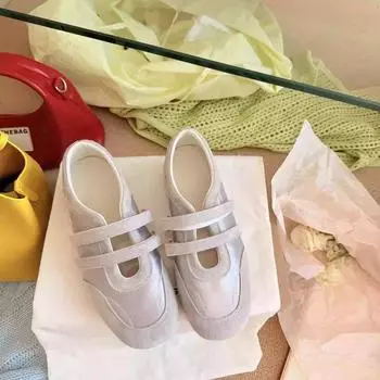 Velcro splicing satin new beautiful one-word belt casual shoes women s Mary Jane shoes ballet shoes 35 серый