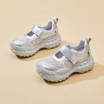 Velcro sports sandals women s new summer breathable small thick-soled heightening hollow dad shoes 35 серебряный