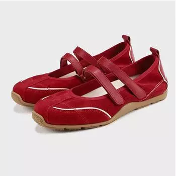 Velcro women s casual beanie shoes red soft sole not tired feet retro Mary Jane shoes ballet training single shoes summer 35