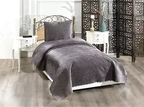 Velica Velvet Комплект постельного белья 2шт, Покрывало 180x230, Наволочка 50x70, Один размер, Королева, Антрацит