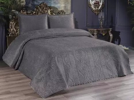 Velica Velvet Комплект постельного белья 3шт, Покрывало 250x260, Наволочка 50x70, Двойной размер, Queen, Антрацит