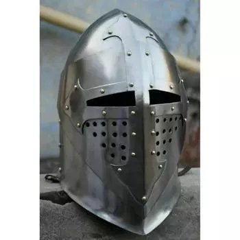 Великий Шлем Средневековый Шлем Крестоносца-Рыцарь Тамплиер Броня Воин Косплей серебряный