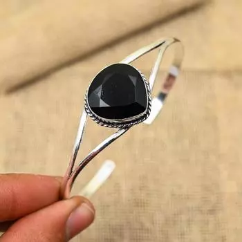 Великолепная черная шпинель, драгоценный камень ручной работы, ювелирные изделия из стерлингового серебра 925 пробы, манжеты для свадебного подарка Adjustable чёрный