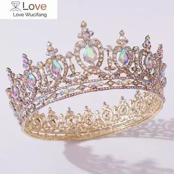 Великолепная хрустальная диадема, свадебные тиары, королевская королева, король, свадебная корона, головной убор невесты, AB Circle, украшения для волос на вечеринку серебро белый