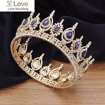 Великолепная хрустальная королевская свадебная корона, украшения для волос, золотые/серебряные цвета, свадебные диадемы, круглый аксессуар для невесты золотой
