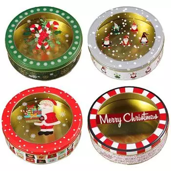 Великолепная круглая металлическая жестяная коробка для хранения рождественских закусок D