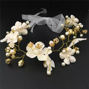 Великолепная повязка на голову с цветочным жемчугом и кристаллами, костюм с лентой