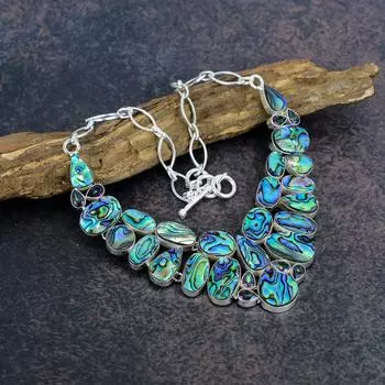 Великолепная ракушка абалона, ювелирные изделия с мистическим топазом, ожерелье из чистого серебра 925 пробы, серебряные украшения ручной работы для любви Adjustable with 18 inches синий