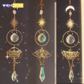 Великолепная золотая бабочка хрустальная подвеска садовый ловец солнца радужная призма колокольчики для украшения окна дома праздничная вечеринка