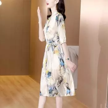 Великолепное и шикарное шелковое платье для женщин, идеально подходящее для лета, с облегающим талию дизайном и высококачественным материалом. M абрикосовый