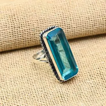 Великолепное кольцо из стерлингового серебра 925 пробы с драгоценным камнем ручной работы из синего топаза для свадебного подарка 4 Inches синий