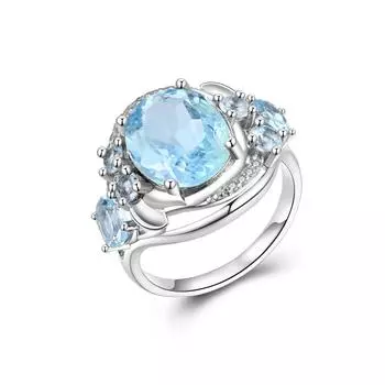 Великолепное кольцо с натуральным небесно-голубым топазом, дизайн с несколькими драгоценными камнями, модное, легкое, роскошное, женская одежда для юбилеев и банкетов, изысканные ювелирные изделия US RING SIZE:7# синий