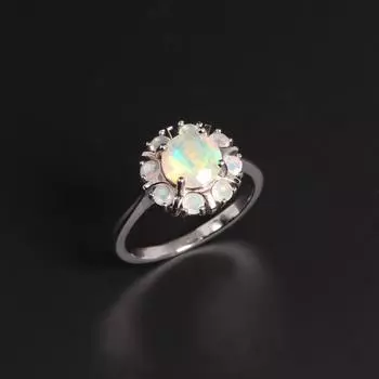 Великолепное кольцо в форме цветка с натуральным опалом и драгоценным камнем S925, серебро, элегантные благородные драгоценные камни, изысканные ювелирные изделия, подарок для женщин и девочек US RING SIZE:6# белый