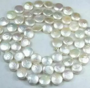 Великолепное ожерелье из белой монеты из настоящего натурального жемчуга длиной 30 дюймов