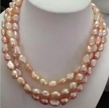 Великолепное ожерелье из натурального розового фиолетового жемчуга Южного моря диаметром 8-9 мм, 48 дюймов.