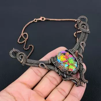 Великолепное ожерелье ручной работы с драгоценными камнями Fiesta Kingman из чистой медной проволоки, ювелирные изделия 18 Inches зелёный